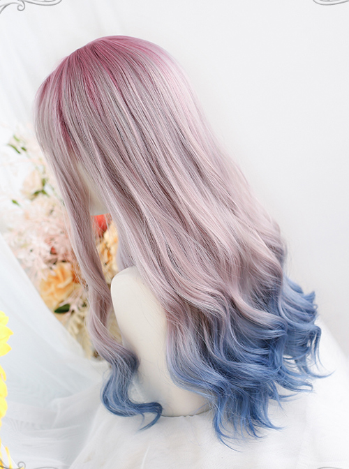 Pink Gradient Blue Long Natural Gentle Curly Wig Classic Lolita Wigs
