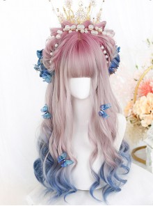 Pink Gradient Blue Long Natural Gentle Curly Wig Classic Lolita Wigs