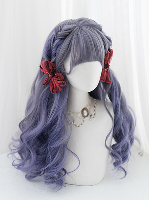 Gray Purple Mixed Gradient Sweet Lolita Long Curly Wigs
