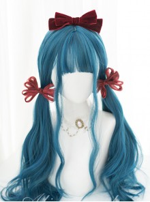 Harajuku Dark Blue Gradient Dark Peacock Green Classic Lolita Long Curly Wigs