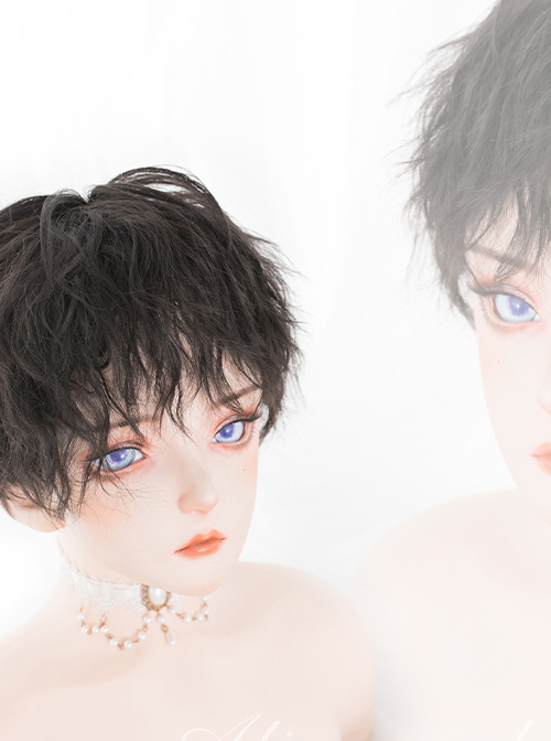 Black Fluffy Cute Boy Lolita Male Short Curly Wigs