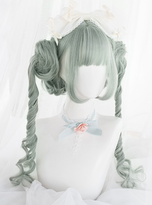 Light Green Short Wig With Long Braid Clips Classic Lolita Wigs