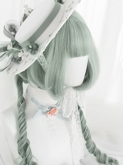 Light Green Short Wig With Long Braid Clips Classic Lolita Wigs