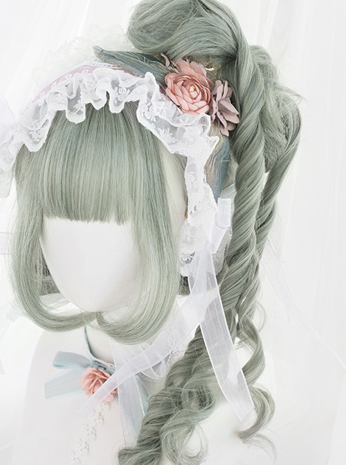 Light Green Short Wig With Long Braid Clips Classic Lolita Wigs