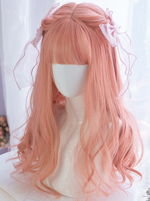 Coral Peach Pink Long Curly Wig Sweet Lolita Wigs