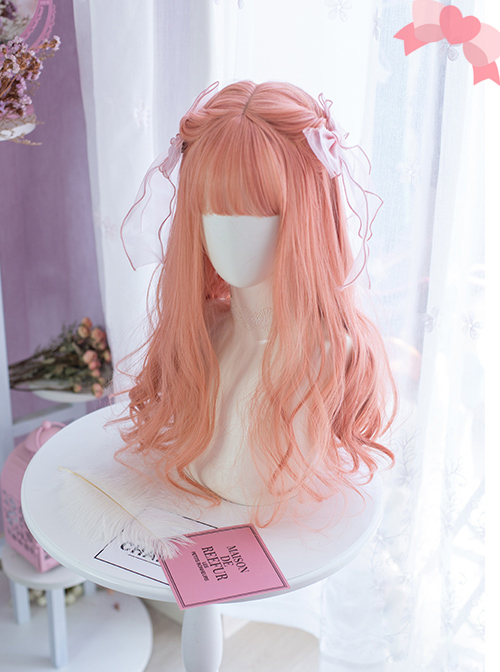 Coral Peach Pink Long Curly Wig Sweet Lolita Wigs