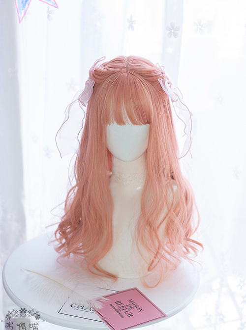 Coral Peach Pink Long Curly Wig Sweet Lolita Wigs