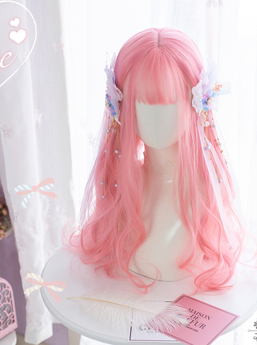 Sakura Coral Pink Long Curly Wig Sweet Lolita Wigs