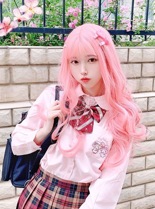 Sakura Coral Pink Long Curly Wig Sweet Lolita Wigs