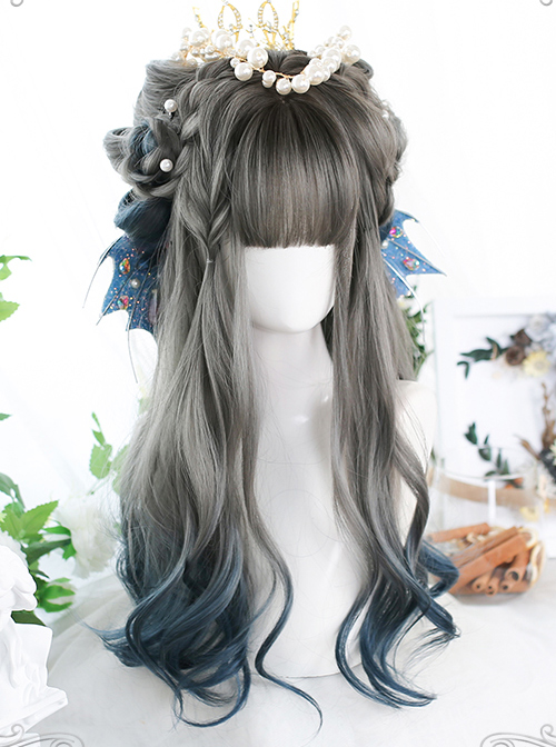 Gray Blue Gradient Long Curly Wig Classic Lolita Wigs