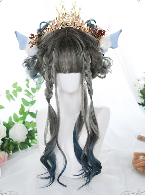 Gray Blue Gradient Long Curly Wig Classic Lolita Wigs