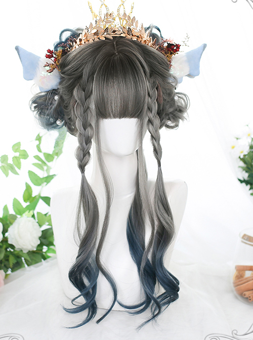 Gray Blue Gradient Long Curly Wig Classic Lolita Wigs