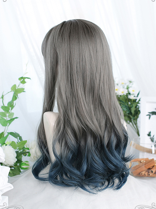 Gray Blue Gradient Long Curly Wig Classic Lolita Wigs