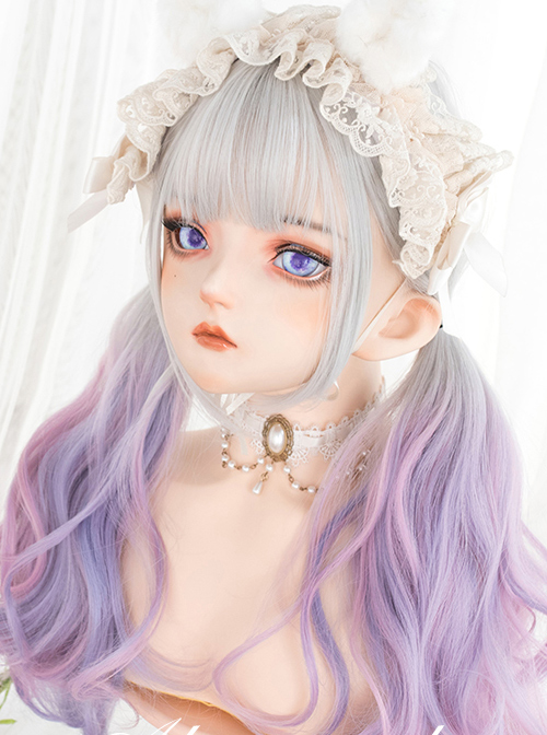 Gray Gradient Green Or Pink Sweet Lolita Long Curly Wigs