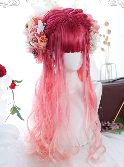 Harajuku Pink Natural Gradient Classic Lolita Long Curly Wigs