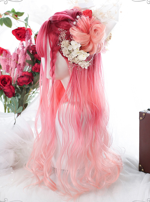 Harajuku Pink Natural Gradient Classic Lolita Long Curly Wigs