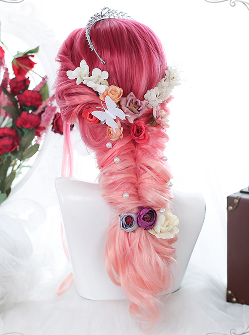 Harajuku Pink Natural Gradient Classic Lolita Long Curly Wigs