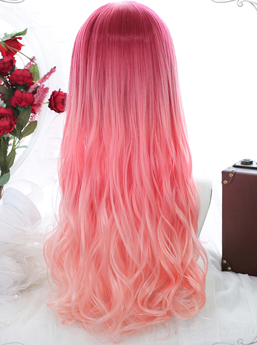 Harajuku Pink Natural Gradient Classic Lolita Long Curly Wigs