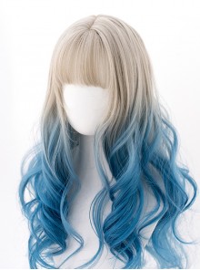 Silver Gradient Blue Classic Lolita Big Wave Long Curly Wigs