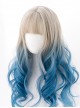 Silver Gradient Blue Classic Lolita Big Wave Long Curly Wigs