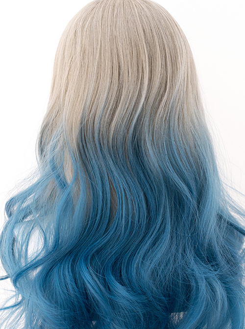 Silver Gradient Blue Classic Lolita Big Wave Long Curly Wigs