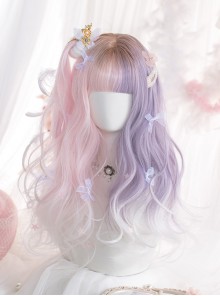 Pink Purple Gradient White Long Curly Wig Sweet Lolita Wigs