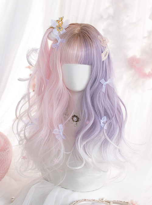 Pink Purple Gradient White Long Curly Wig Sweet Lolita Wigs