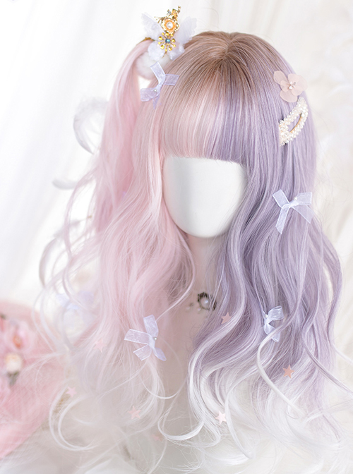 Pink Purple Gradient White Long Curly Wig Sweet Lolita Wigs