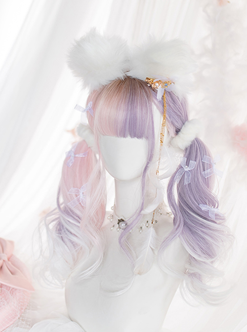 Pink Purple Gradient White Long Curly Wig Sweet Lolita Wigs