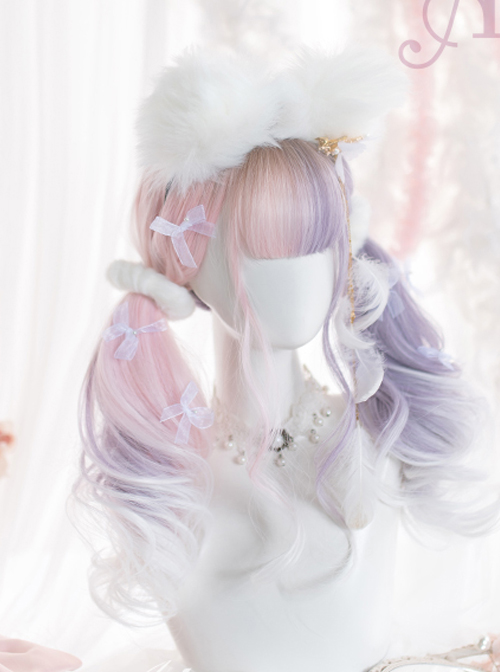 Pink Purple Gradient White Long Curly Wig Sweet Lolita Wigs