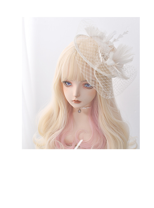 Light Golden Gradient Pink Long Curly Sweet Lolita Wigs