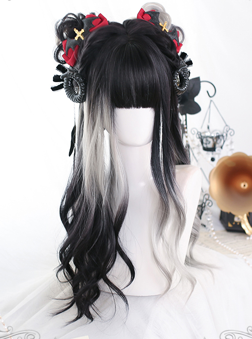 Black White Gradient Big Wave Long Curly Wig Classic Lolita Wigs