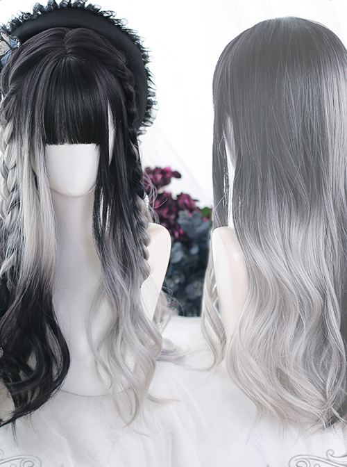 Black White Gradient Big Wave Long Curly Wig Classic Lolita Wigs