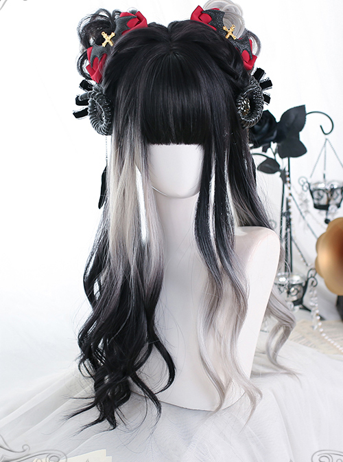 Black White Gradient Big Wave Long Curly Wig Classic Lolita Wigs