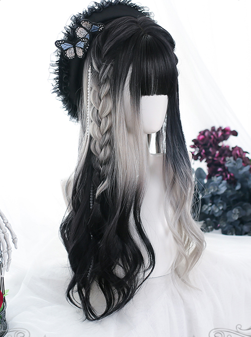 Black White Gradient Big Wave Long Curly Wig Classic Lolita Wigs