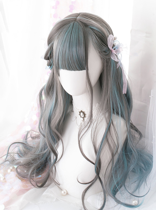 Gray Highlights Green Gradient Long Curly Classic Lolita Wigs