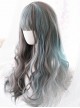 Gray Highlights Green Gradient Long Curly Classic Lolita Wigs