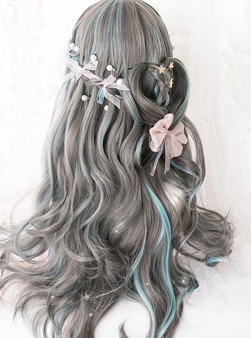 Gray Highlights Green Gradient Long Curly Classic Lolita Wigs