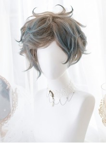 Flaxen Gradient Blue Sweet Lolita Short Curly Wigs