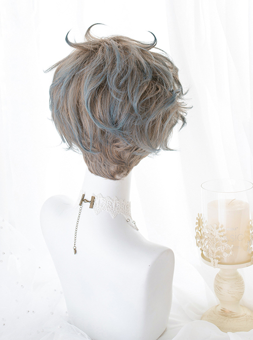 Flaxen Gradient Blue Sweet Lolita Short Curly Wigs