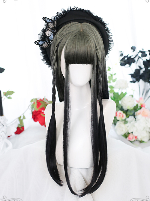 Gray Gradient Black Long Straight Wig Classic Lolita Wigs