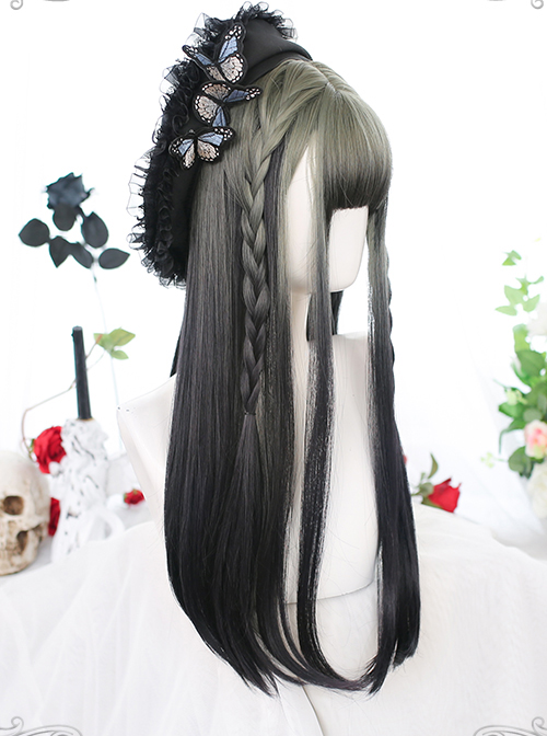 Gray Gradient Black Long Straight Wig Classic Lolita Wigs