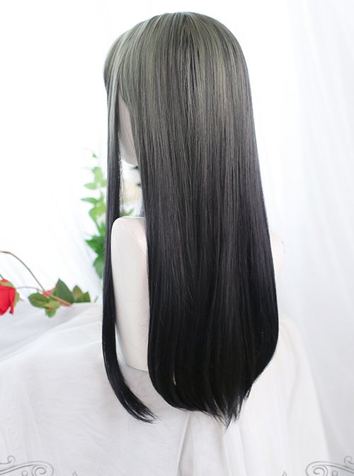 Gray Gradient Black Long Straight Wig Classic Lolita Wigs