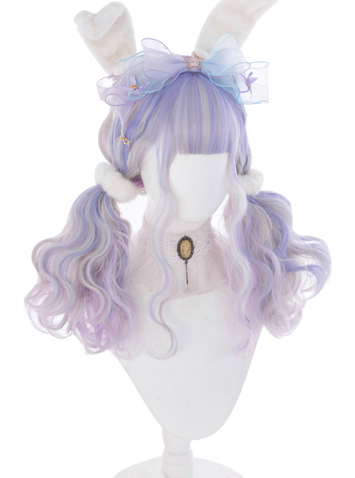 Pink Purple Gradient Silver Elegant Long Curly Sweet Lolita Wigs