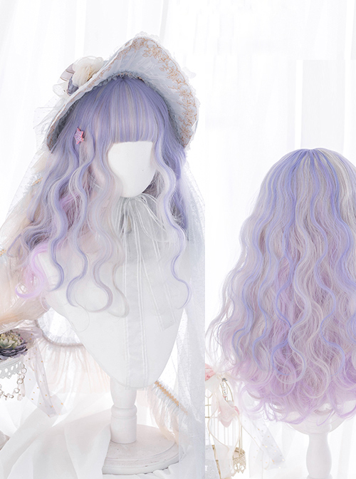 Pink Purple Gradient Silver Elegant Long Curly Sweet Lolita Wigs