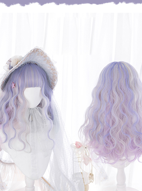 Pink Purple Gradient Silver Elegant Long Curly Sweet Lolita Wigs