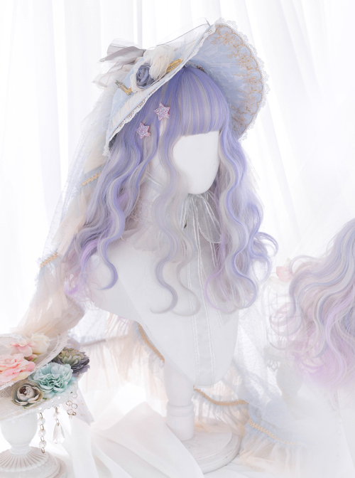 Pink Purple Gradient Silver Elegant Long Curly Sweet Lolita Wigs