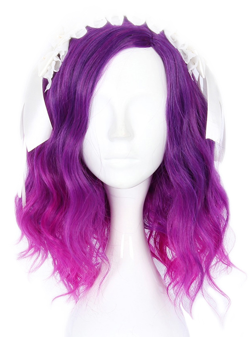 Purple Gradient Medium Length Curly Sweet Lolita Wigs