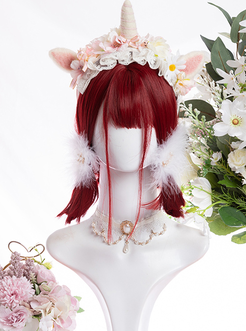 Wine Red Gothic Lolita Short Straight Wigs