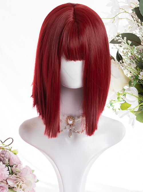 Wine Red Gothic Lolita Short Straight Wigs